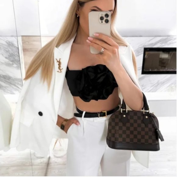 BLOGGER'S FAVE! Zara Black Satin Flower Crop Top Sz Small NWT - Picture 10 of 16